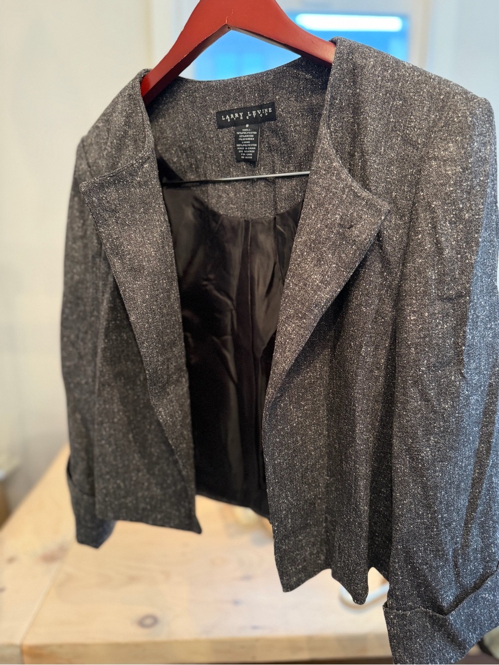 Larry Levine Charcoal Tweed Open-Front Blazer